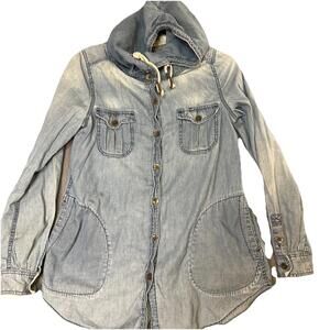 READ Anthropologie Holding Horses Hooded Chambray Jacket Women's Size XS blue